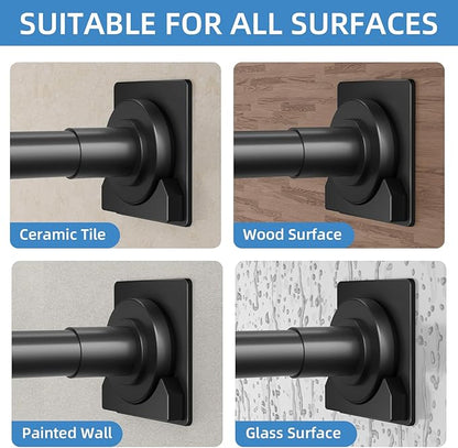 CorkLatta Matte Black Shower Curtain Rod,1 Inch Diameter Stainless Steel Adjustable Spring Tension Rods 32 to 92",with Holders,Anti-Slip,Curtain Rods No Drilling(1 Pack)