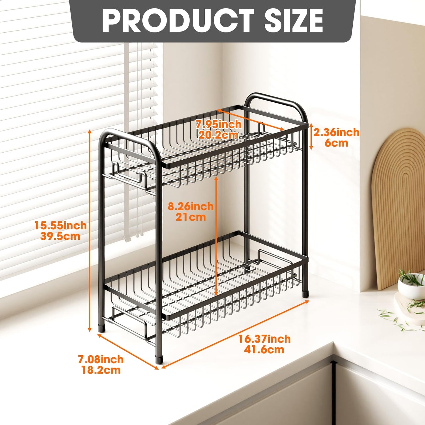 AURIKAR Spice Rack for Countertop, 2-Tier Standing Sturdy Metal Seasoning Organizer Holder, Space Saving Spice Shlef for Kitchen, Cabinet, Pantry Storage, Easy Assembly, Black
