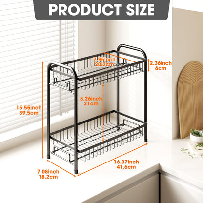AURIKAR Spice Rack for Countertop, 2-Tier Standing Sturdy Metal Seasoning Organizer Holder, Space Saving Spice Shlef for Kitchen, Cabinet, Pantry Storage, Easy Assembly, Black