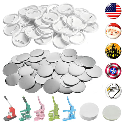 3 inch /75mm Blank Button Supplies Round Badges Buttons Parts for Button Maker 75mm Button Attachment, Button Making Supplies with Pin Cover, Pin Backs, Plastic Films, Blank Circle Paper