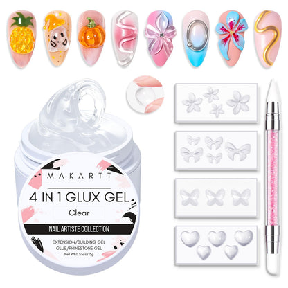Makartt Clear Gel Builder Kit: Self-Levelling, Long Lasting Extension Hard Gels for Strengthener, Broken Nails Repair Gel Kit with Paper Forms, Dual forms, Nail File and Dual-End Brush 1.06 oz