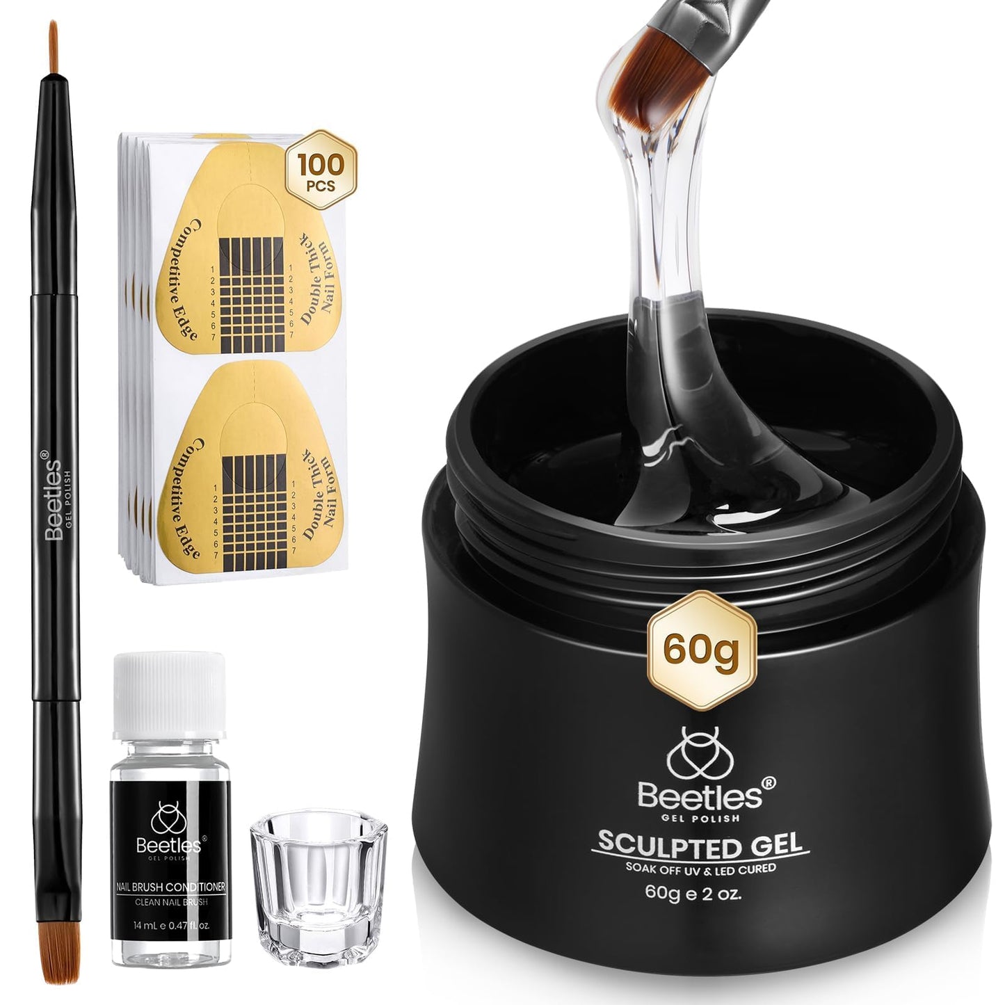 Beetles Builder Gel Set,3 Pcs 8 in 1 Nail Strengthening Apex Building Extension for Beginner DIY Salon at Home,Clear Builder Nail for Nails with Base and Top Coat Gel,UV & LED Lamp Needed