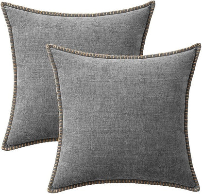 MIULEE Pack of 2 Couch Throw Pillow Covers 18x18 Inch Dark Gray Farmhouse Decorative Pillow Covers with Stitched Edge Soft Chenille Solid Dyed Pillow Covers for Sofa Bed Living Room