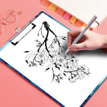 A4 Letter Size Clipboard Epoxy Resin DIY Casting Soft Silicone Molds + 5 Stainless Steel Low-Profile Clips, Retractable Hanging Hole Write Pad Draw Board Document Holder School Office Business