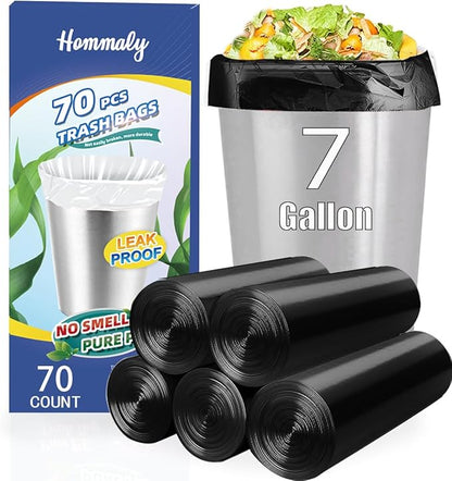 7 Gallon 70 pcs Black Trash Bags Strong Black Garbage Bags, Bathroom Trash Can