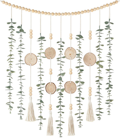 Dahey Hanging Artificial Plant Eucalyptus Wall Decor and 3 Pack Wood Wall Hanging Planter Boxes for Rustic Farmhouse Living Dining Room Bathroom Bedroom Kitchen Garden Home Decor