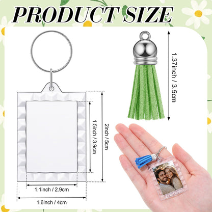 Yaomiao 25 Set Acrylic Photo Keychain with Tassel Clear Blank Custom Keychain Frame Holder Insert Picture Keyring Making Kit (Wavy Rectangle)
