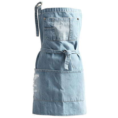 Jowcud Denim Apron With 5 Pockets for Cooking Kitchens,Hairstylist Aprons for Women Men,Adjustable Bib Jean Apron for Arts Gardening Cafes Bars Work