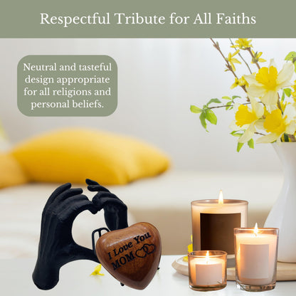 ZAHANAARA Wooden Heart Urn for Ashes | Handcrafted Memorial Box for Funeral| Memorial Gifts for Loss of Mother | Aluminum Mini Cremation Urns for Human Ashes|Funeral Tribute keepsake - Black, 3 cu in