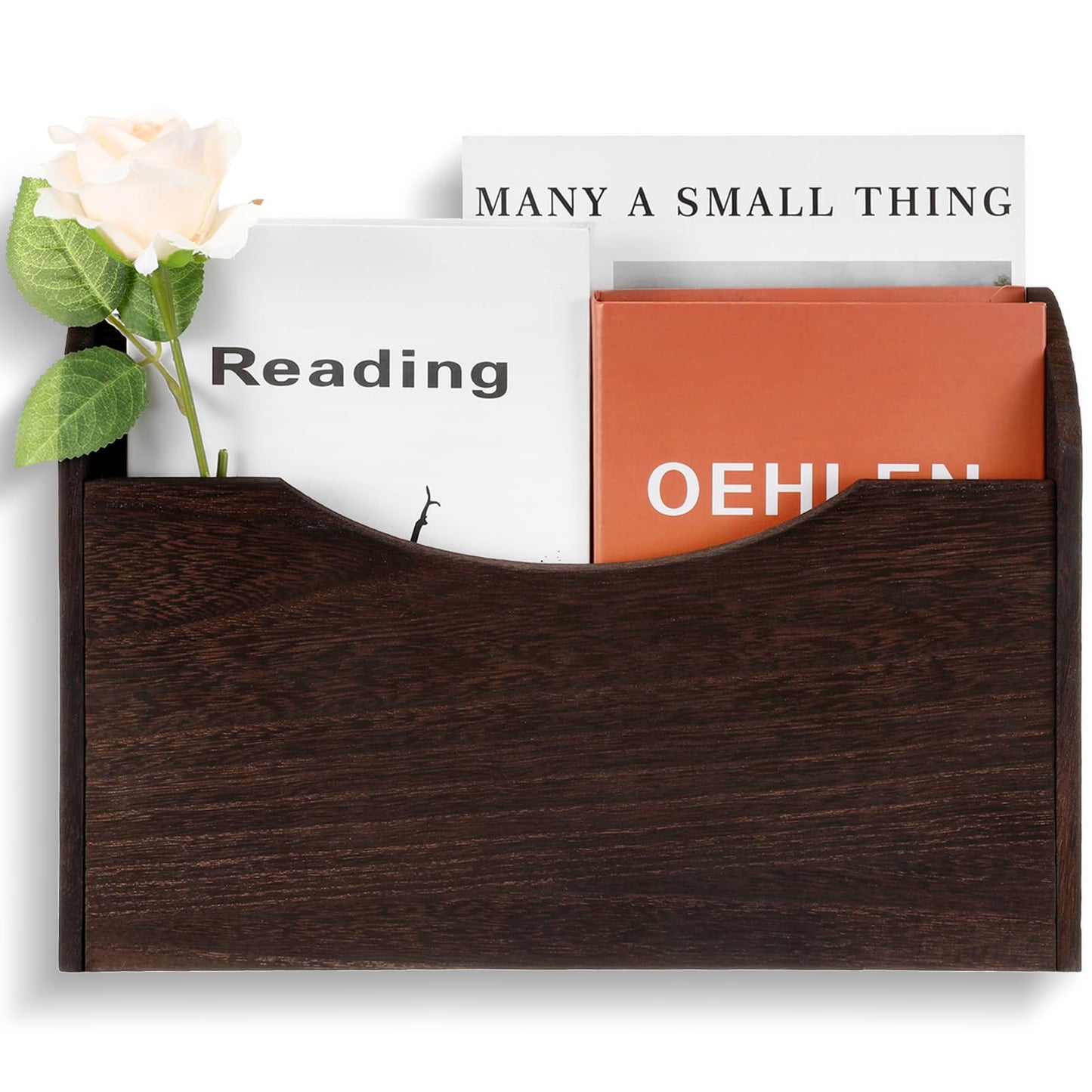 Suzile Wall Mounted File Holder Wood Magazine Holder Wall Hanging File Organizer for Office Mail Magazine Letter Paper Folder Organization (Brown)