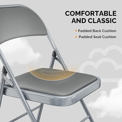VINGLI 4 Pack Folding Chairs with Padded Seats, Metal Frame with Pu Leather Seat & Back, Capacity 350 lbs, Gray