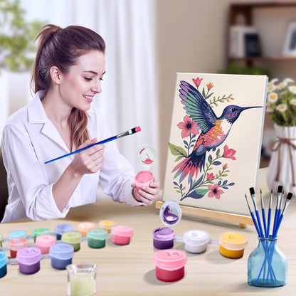 JOOZ 4 Pack Paint by Numbers Kit for Adults Framed, Hummingbird Paint by Numbers with Easel, DIY Flower Framed Adult Paint by Number Kits on Canvas, Oil Painting Kit for Home Decor 8x12 Inch