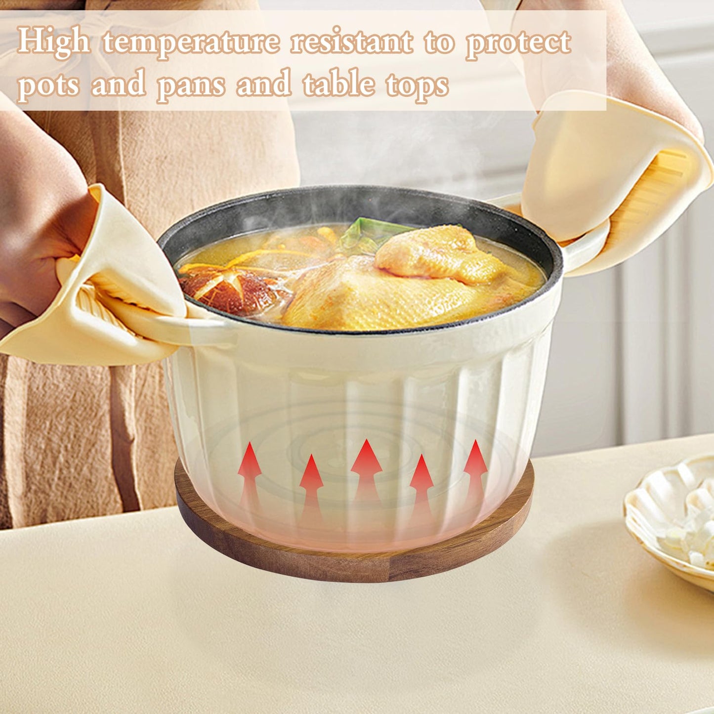 LAIAMER 2 PCS Magnetic Wooden Trivets for Hot Pots and Pans, Heat Resistant Acacia Wood Trivet with Cushioning Silicone Strips for Dutch Ovens Hot Dishes Pots Holder, for Mom Grandma