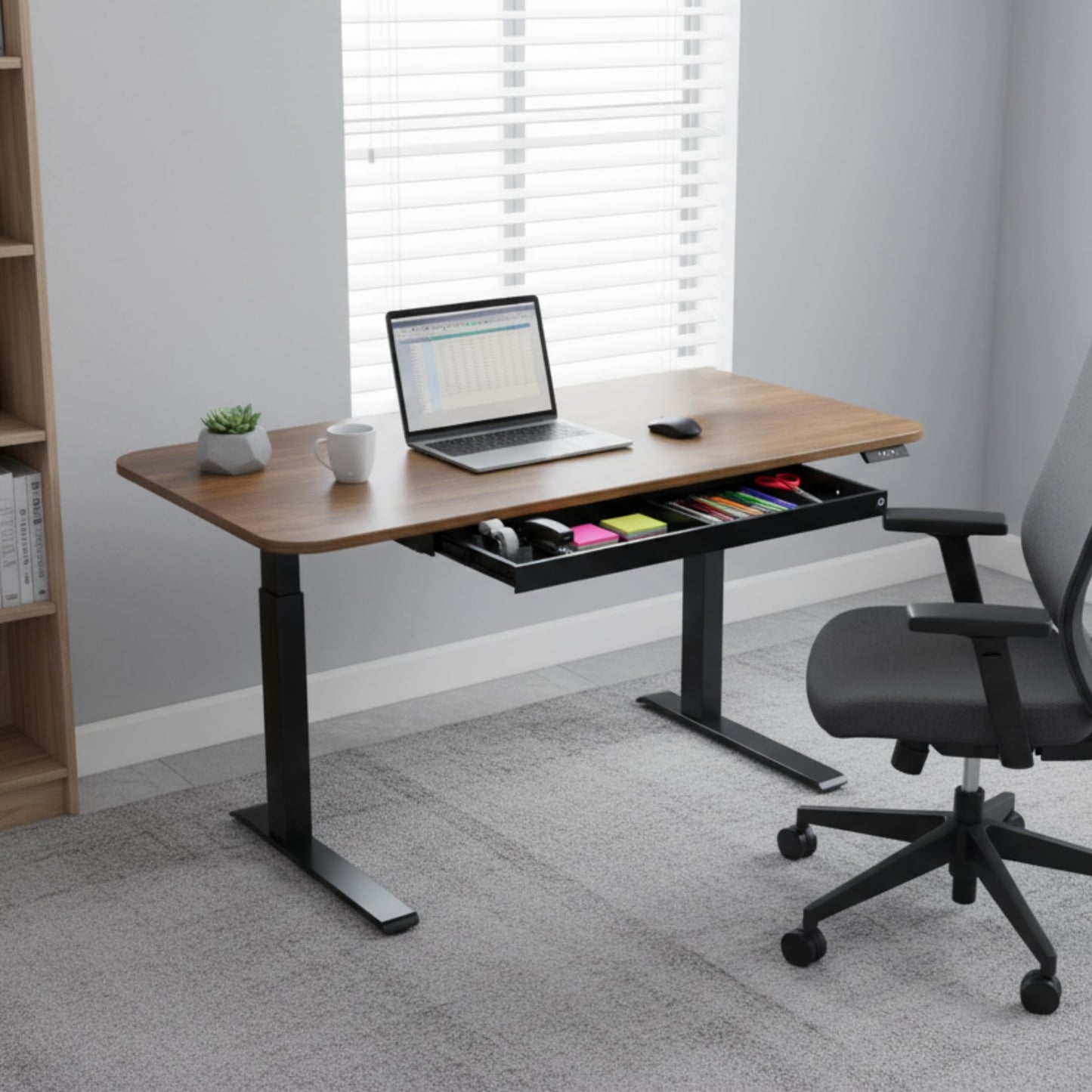PERFECT POSTURE Max Under Desk Storage Drawer – Large Desk Drawer with Lock for Regular & Sit-Stand Standing Desks, Black (19.3" x 10")