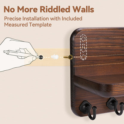 Kldgris Key Holder for Wall, Mail Organizer Wall Mount with 6 Hooks Wooden Hanging Key Rack for Home Decor, Hallway, Entryway (Brown)