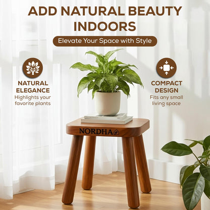 NORDHA Wooden Stool Chair, 9.3 Inch Child's Chair, Lightweight 1.4 Kg, Ideal for Bedroom or Playroom, Durable Taburete, Compact Design, Natural Finish (Walnut Color)