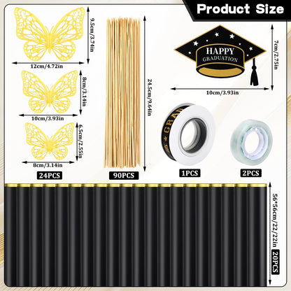 AUGSUN Graduation Money Bouquet Kit, Flower Bouquet DIY Gift Supplies with 20 Sheets Wrap Paper 100 Sticks Ribbon Cards 3D Butterflies for Class of 2026 Grad Party Favor Graduate Gifts