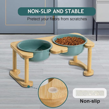 Elevated Ceramic Dog Bowls, Raised Dog Bowl with Anti-Slip Stand, Pet Feeding Dishes for Medium Sized Dogs, Weighted Pet Feeder Bowls, Dog Food and Water Bowl Set(6.3" Tall-28oz-Dark Green)
