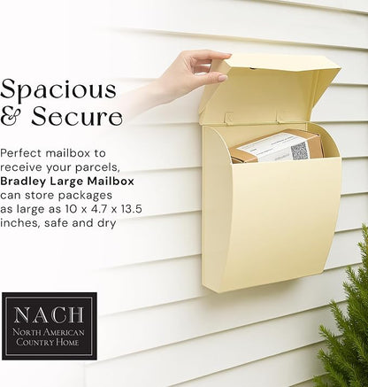 NACH Mailboxes for Outside Wall Mount, 4.8 x 10 x 13 inch Cream Wall Mounted Mailboxes for Outside, Waterpoof Mailbox for House - The Bradley Large Mail Box