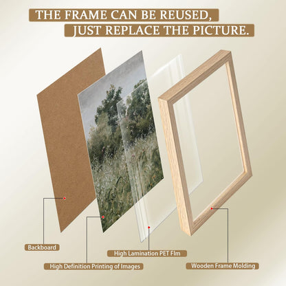 Framed Vintage Canvas Wall Art Nature Scenery Tranquil Outdoor Greenery Poster Picture Countryside Painting Natural Landscape Modern Home Print Living Room Gallery Ready to Hang 12x16 inches x2