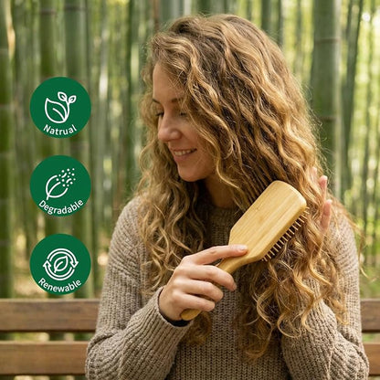 Onedor Bamboo Hair Brush Natural Wooden Paddle Hairbrush with Bamboo Bristles for Detangling and Scalp Massage for Women & Men Suitable for Straight Curly Thick or Thin Hair (Paddle)