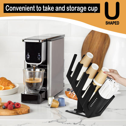 Cup Holder Lid Dispenser with Straw Organizer,4 Compartment 7 Adjusting,Disposable Paper Cup Storage Organizer for Breakroom Countertop Coffee Station Bar Restaurant Beverage Kitchen Coffee Truck