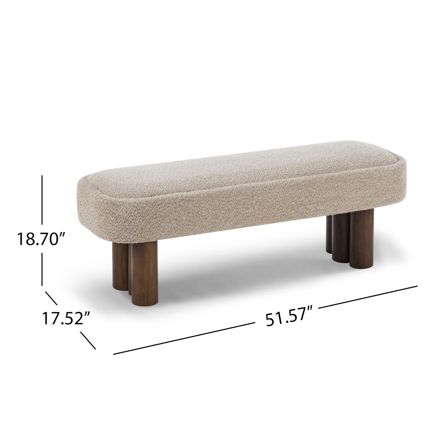 Christopher Knight Home Damas Boucle Upholstered Dining Bench, Wooden Entryway Bench, Long Sofa Footstool for Living Room, Bedroom End of Bed Bench, Khaki+Walnut
