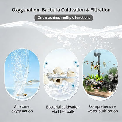 UPETTOOLS Aquarium Filter, Small Fish Tank Filter Submersible Fish Filter with Built-in Air Bubble Stone and Bio Balls Suitable for Fish Tanks up to 5-15 Gallons (Air Pump Not Included)