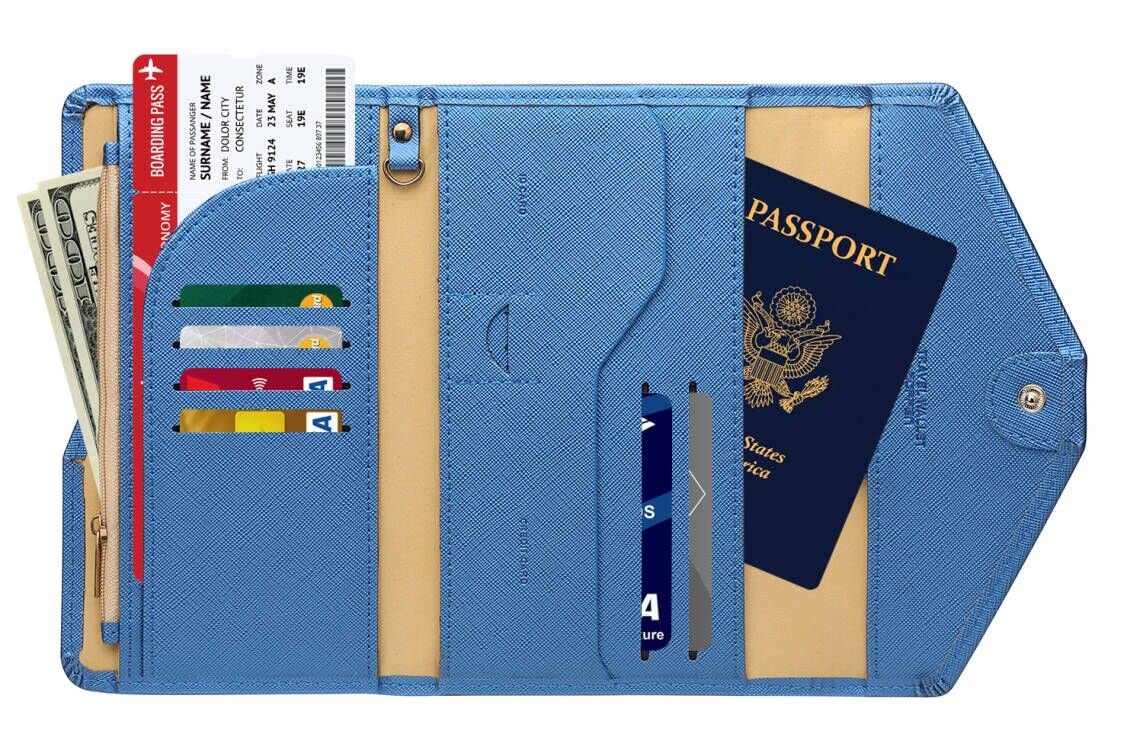 ZOPPEN Passport Holder Women/Men, Multi-purpose Rfid Blocking Travel Passport Wallet (Ver.4) Travel Essentials Tri-fold Document Organizer Holder, (#31 Honolulu Blue)