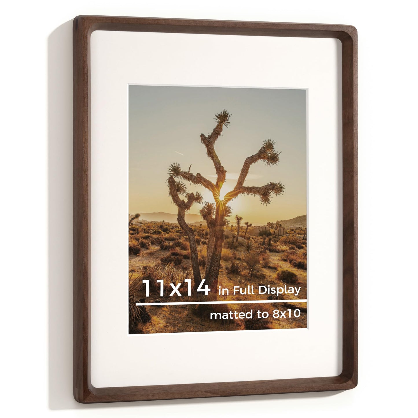 RICHFOCUS 11x14 Picture Frame USA-Sourced Natural Walnut Solid Wood Photo Frame Handcrafted Rounded Corner Wooden Frame with Real Glass Display Photos 8x10 with Mat or 11x14 Without Mat