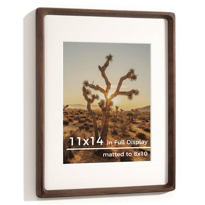 RICHFOCUS 11x14 Picture Frame USA-Sourced Natural Walnut Solid Wood Photo Frame Handcrafted Rounded Corner Wooden Frame with Real Glass Display Photos 8x10 with Mat or 11x14 Without Mat