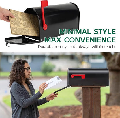 BlissBoard Mailboxes for Outside, Galvanized Steel Medium Black Metal Mailbox, 20 x 8.7 x 6.7 Inches