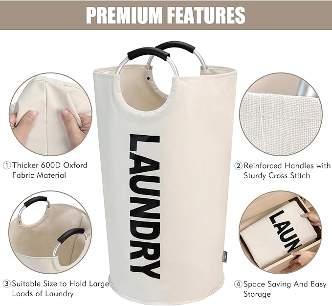 DOKEHOM 125L X-Large Laundry Basket, Collapsible Laundry Bag, Freestanding Tall
