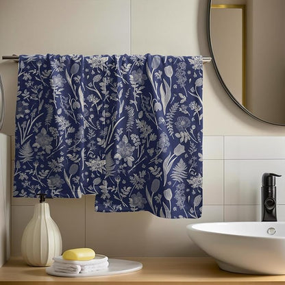 Blue Spring Floral Hand Towels for Bathroom Set of 2 Flower Leaves Vintage