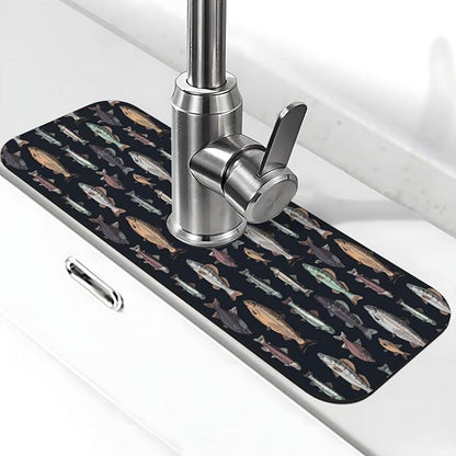 Vintage Fish Fishes Ocean Fishing Kitchen Sink Splash Guard Faucet Mat Super
