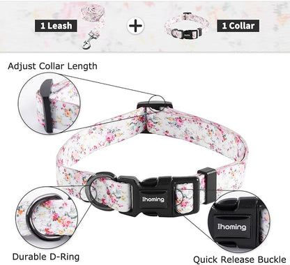 Ihoming Puppy Collar and Leash Set for Daily Outdoor Walking Running Training, Floral Sky Design for Extra Small Boys Girls Dogs Cats Pets, XS-Up to 10LBS