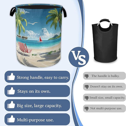 Tropical Beach Laundry Basket, Foldable Waterproof Oxford Cloth Tote Bag Hawaii