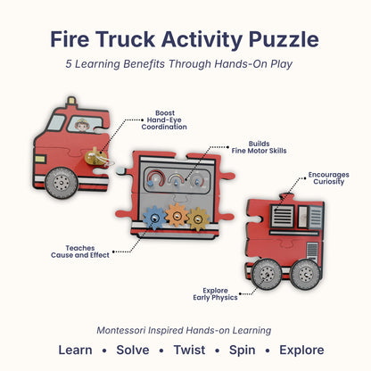 Lalibels Large Fire Truck Puzzle & Activity Toy for Toddlers 18 Months+, Montessori Fine Motor Learning Toy, Wooden Firetruck Birthday Gift for Boys Ages 1-3
