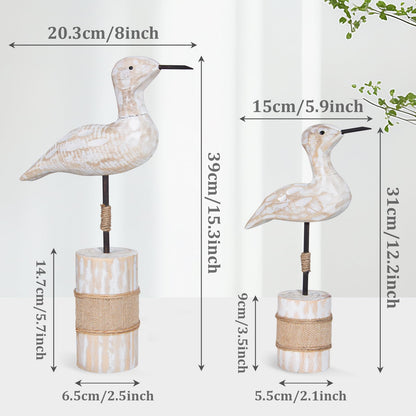 EVINIS Wooden Sea Birds Statues Coastal Decor, White Seagull Statues for Nautical Coastal Beach Ocean Home Decoration