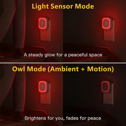 YUNLEX 2 Pack Plug in Red Night Light with Motion Sensor & Dusk to Dawn Sensor, Soft Glow, 0% Blue Light, Dimmable, Auto On/Off, 3 in 1 LED Lights for Bedroom, Kids, Bathroom, Hallway