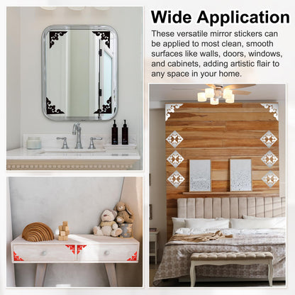 uxcell 16 Pcs Hollow Mirror Wall Stickers, Acrylic Corner Decorative Pattern Decals Self Adhesive Mirror Stickers for Bathroom Living Room Bedroom Ceiling Office (Brown, 4x4)