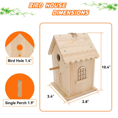 Lalafancy DIY Wooden Bird House Kit for Kids and Adults, Build it Yourself Birdhouse Kits for Outside with Paint Strips, Woodworking Adult Crafts, Hanging Birdhouse for Garden Yard Decor Gifts