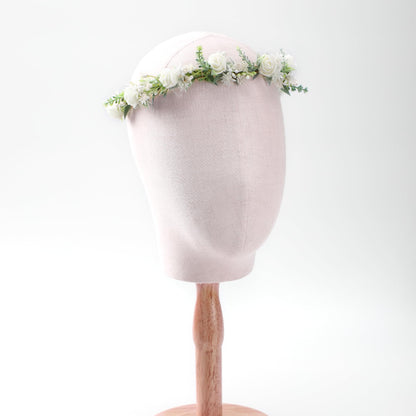 KorViSHOW White Flower Crown Hairband - Rose Flower Headband for Women's Wedding, Party, Festival Decoration, Hair Styling Accessory