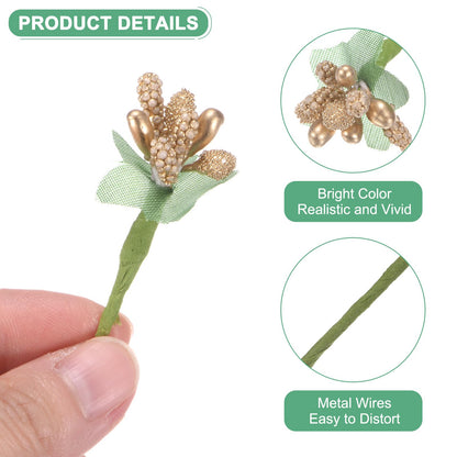 M METERXITY 144-Pack Artificial Flower Stamen Kit, Mini Frosted Holly Berry Stems for Wedding Decor, Flower Stamens for Craft DIY Wreaths/Birthday/Flower Arrangements Decorations [Gold]