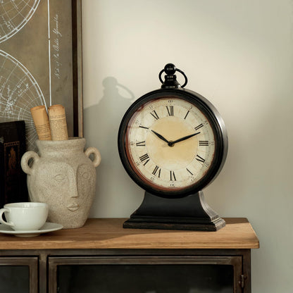 NIKKY HOME Vintage Black Mantel Clock, Silent Classic Large Table Clock