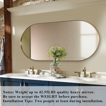 ANDY STAR Gold Bathroom Mirror 60 x 30 Inch, Full Length Mirror, Oval Vanity Mirror, Pill Shaped Mirror in Stainless Steel 1’’ Deep Wall Mounted Vertical/Horizontal