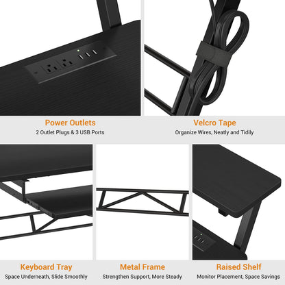 Music Studio Desk Production Workstation - Recording Studio Desk for Producer with Power Outlet, Studio Workstation for Music Recording, Home Studio Table Desk, Black
