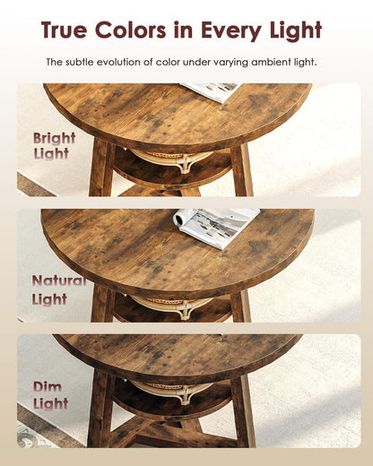 SANYOUNG Round Coffee Table, Small 2-Tier Center Table for Small Spaces