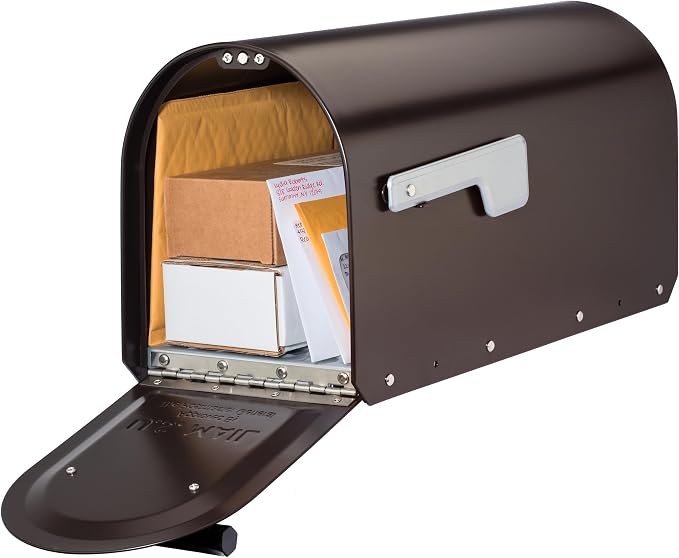 Architectural Mailboxes Sequoia Galvanized Steel Post Mount Mailbox, Compatibility Code G, 5560RZ-SR, Rubbed Bronze, Large Capacity | Galvanized steel build for outside with rust-resistant powder-coat finish and a magnetic door closure. USPS approved.