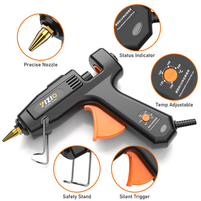 IZIO Full Size Hot Glue Gun and Sticks Set, 100-220W Adjustable Temperature, Fast Preheating Heavy Duty Industrial Gluegun, 30 Hot Glue Sticks For Crafting, Diy and Repairs (Black)